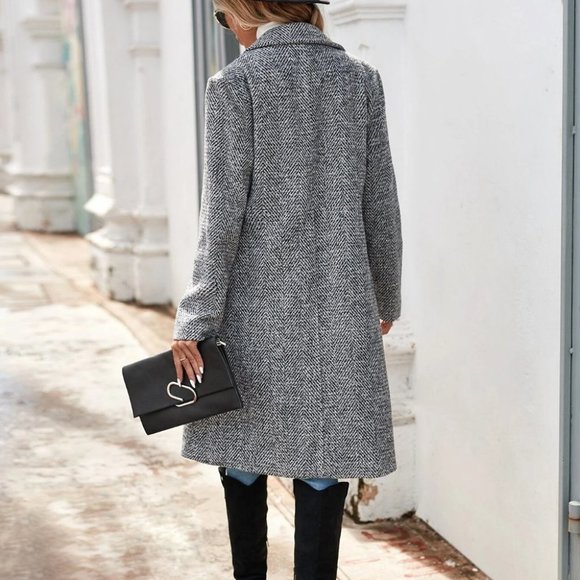 Chic open front herringbone jacket Overcoat - Picture 2 of 4